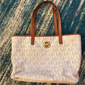 Michael Kors Cream and Brown Signature Tote